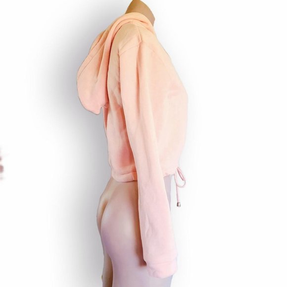 Y2k, pale / pastel / baby pink, cropped, hooded, 3/4 sleeve, jumper fits AU 8-12 - Picture 4 of 12